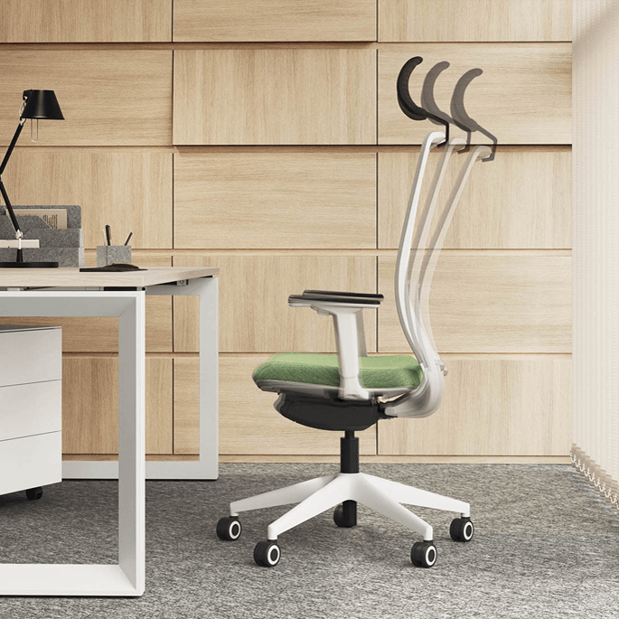 Siège de bureau en tissu avec coque blanche et accoudoirs fixes